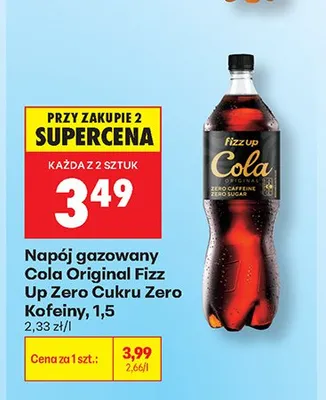 Napój gazowany Cola Original Fizz Up Zero Cukru Zero Kofeiny promocja w Biedronka