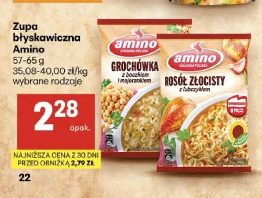 Zupa błyskawiczna Amino Grochówka z boczkiem i majerankiem promocja w Delikatesy Centrum