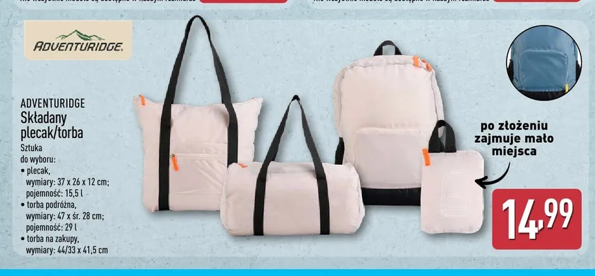 Składana torba na zakupy ADVENTURIDGE promocja w Aldi