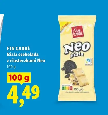 Biała czekolada z ciasteczkami Neo Fin Carré promocja w Lidl