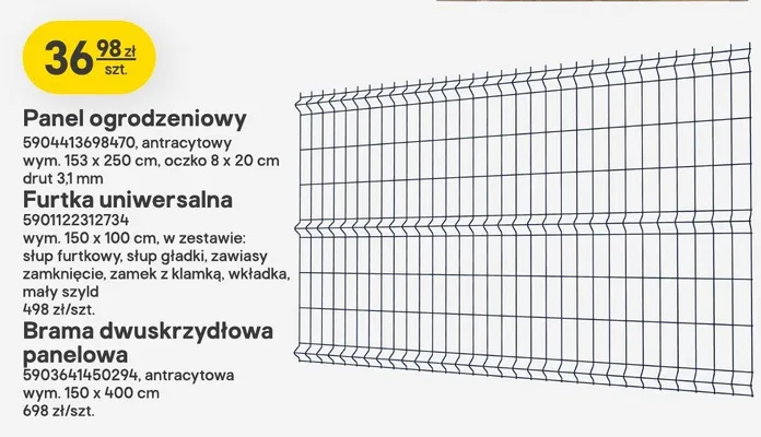 Brama dwuskrzydłowa panelowa antracytowa wym. 150x400cm Castorama promocja w Castorama