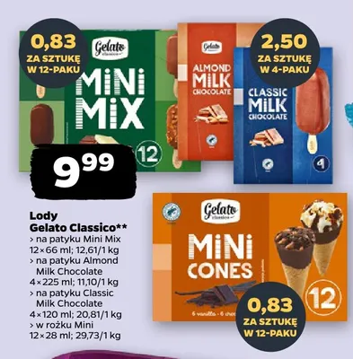 Lody w rożku Mini Gelato Classico 12-pak promocja w Netto
