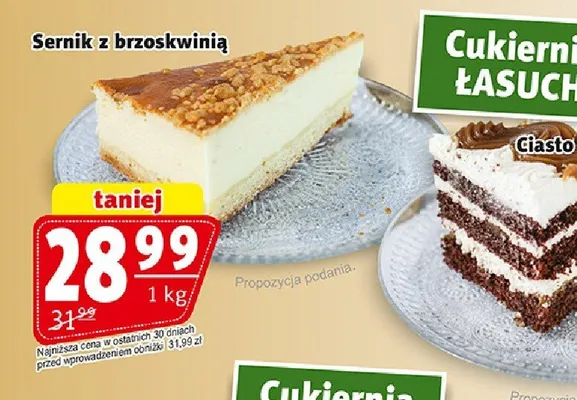 Sernik z brzoskwinią Cukiernia Łasuch promocja w Prim Market