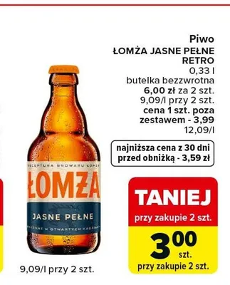 Piwo Łomża Jasne Pełne Retro promocja w Carrefour Express