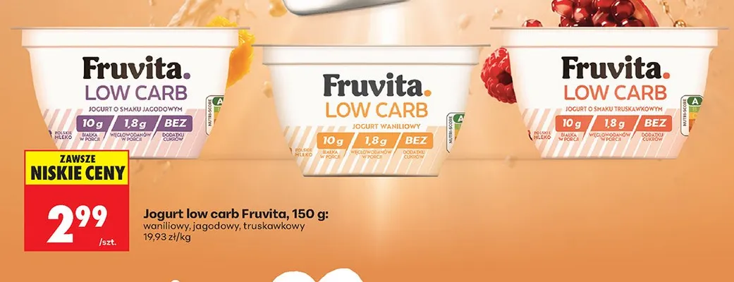 Jogurt low carb Fruvita truskawkowy promocja w Biedronka