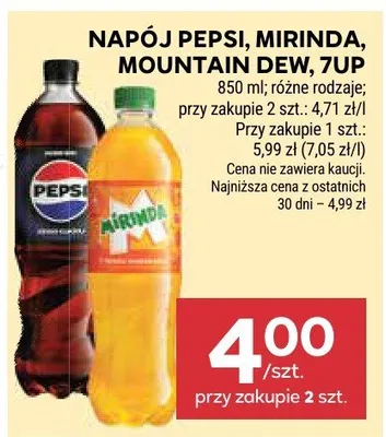Napój Pepsi, Mirinda, Mountain Dew, 7UP promocja w Stokrotka