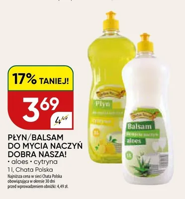 Płyn/balsam do mycia naczyń aloes/cytryna promocja w Chata Polska