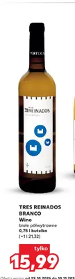 Wino białe półwytrawne Tres Reinados Branco promocja w Kaufland