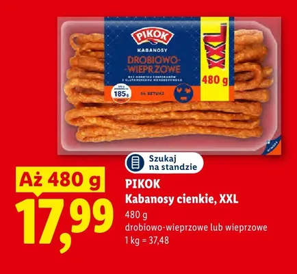 Kabanosy cienkie drobiowo-wieprzowe XXL Pikok promocja w Lidl