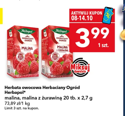 Herbata owocowa Herbaciany Ogród Herbapol malina promocja w LEWIATAN