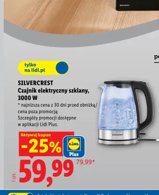 Czajnik elektryczny szklany Silvercrest 3000W promocja w Lidl