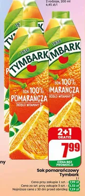 Sok 100% pomarańczowy Tymbark promocja w Dino