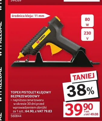 Pistolet klejowy bezprzewodowy Topex promocja w Selgros