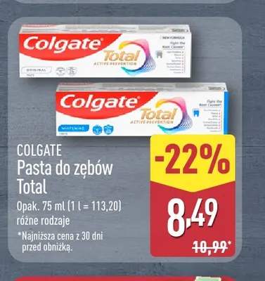 Pasta do zębów Colgate Total Whitening promocja w Aldi