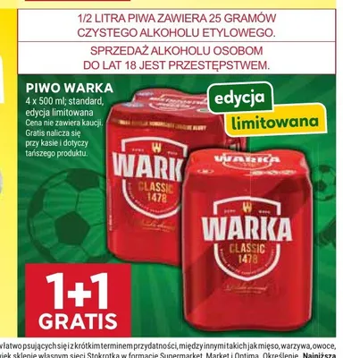 Piwo Warka Classic 4-pak 500 ml promocja w Stokrotka