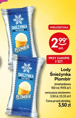 Lody Śnieżynka Plombir śmietankowa promocja w Żabka