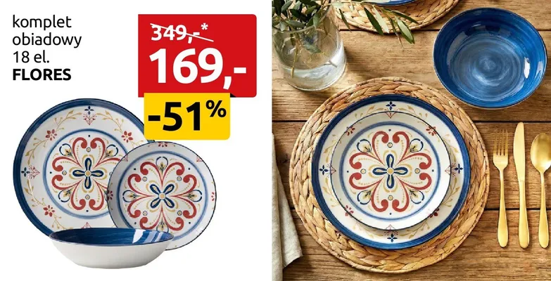 Komplet obiadowy 18 el. Flores promocja w Black Red White