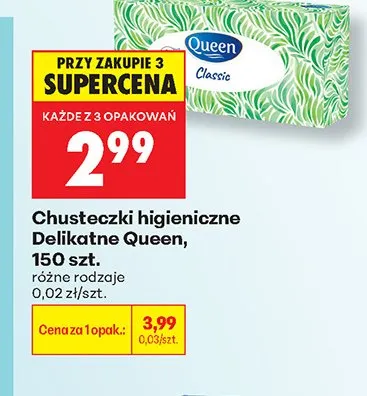 Chusteczki higieniczne Delikatne Queen promocja w Biedronka