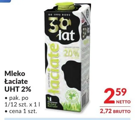 Mleko Łaciate UHT 2% promocja w Makro