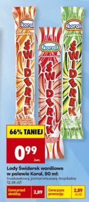 Lody Świderek waniliowe w polewie truskawkowy promocja w Biedronka