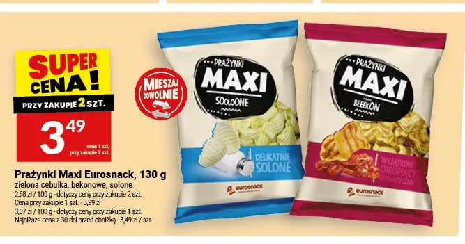 Prażynki Maxi Eurosnack solone 130g promocja w Twój Market