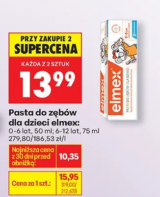 Pasta do zębów dla dzieci 0-6 lat, 50ml, 6-12 lat, 75ml promocja w Biedronka