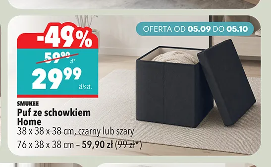 Puf ze schowkiem Home 38x38x38 cm Smukee promocja w Biedronka