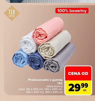 Prześcieradło z gumką Tex 90x200 cm promocja w Carrefour
