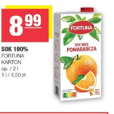 Sok 100% pomarańcza Fortuna promocja w SPAR