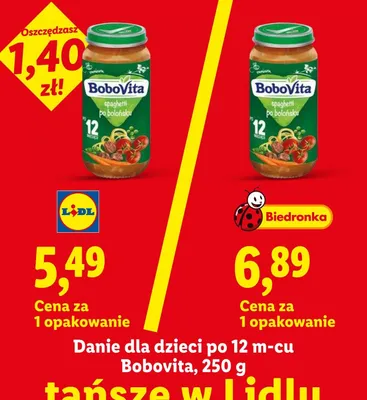 Danie dla dzieci po 12m-cu spaghetti po bolońsku BoboVita promocja w Lidl