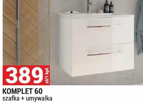 Komplet 60 szafka i umywalka seria Inga kolor biały promocja w Merkury Market