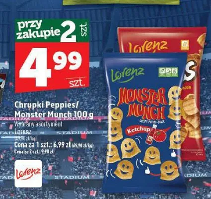 Chrupki Monster Munch o smaku ketchupu Lorenz promocja w TOPAZ