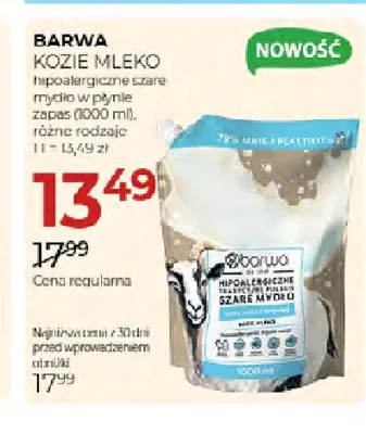 Hipoalergiczne szare mydło w płynie zapas Barwa Kozie Mleko promocja w Drogerie Jawa