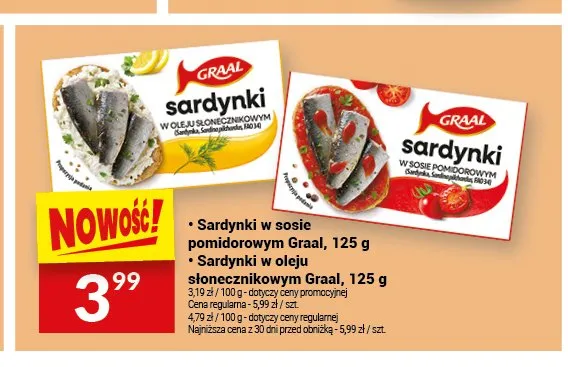 Sardynki w oleju słonecznikowym Graal promocja w Twój Market
