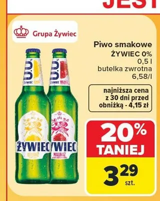 Piwo bezalkoholowe Żywiec Malinaż promocja w Carrefour Market