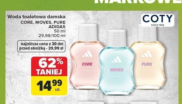Woda toaletowa damska Adidas Core promocja w Carrefour Market