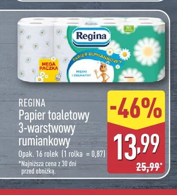 Papier toaletowy 3-warstwowy rumiankowy Regina 16-pak promocja w Aldi