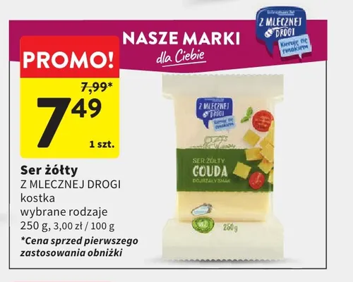 Ser żółty w kostce gouda Z Mlecznej Drogi promocja w Intermarche