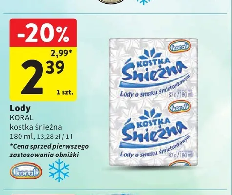 Lody Kostka Śnieżna Koral promocja w Intermarche