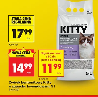 Żwirek bentonitowy Kitty o zapachu lawendowym promocja w Biedronka