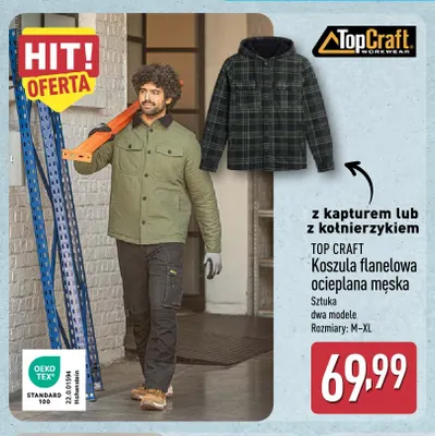 Koszula flanelowa ocieplana męska z kapturem Top Craft promocja w Aldi