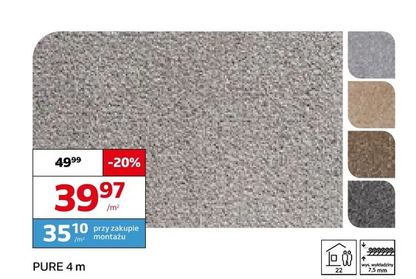 Wykładzina dywanowa Pure 4 m promocja w Komfort