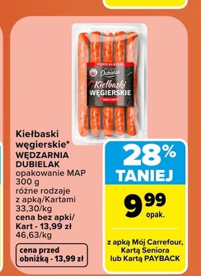 Kiełbaski węgierskie Wędzarnia Dubielak promocja w Carrefour