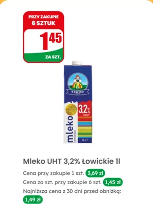 Mleko UHT 3,2% łowickie promocja w Dino