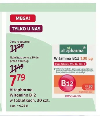 Witamina B12 w tabletkach Altapharma promocja w Rossmann