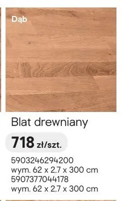 Blat drewniany Dąb 62x2,7x300cm promocja w Castorama