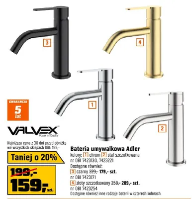 Bateria umywalkowa Adler, złoty szczotkowany promocja w OBI