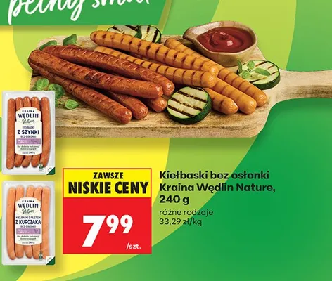 Kiełbaski bez osłonki z filetem z kurczaka Kraina Wędlin Nature promocja w Biedronka