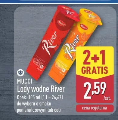 Lody wodne River o smaku coli Mucci promocja w Aldi