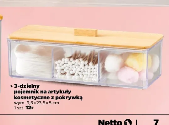 3-dzielny pojemnik na artykuły kosmetyczne z pokrywką 9,5x23,5x8 cm promocja w Netto